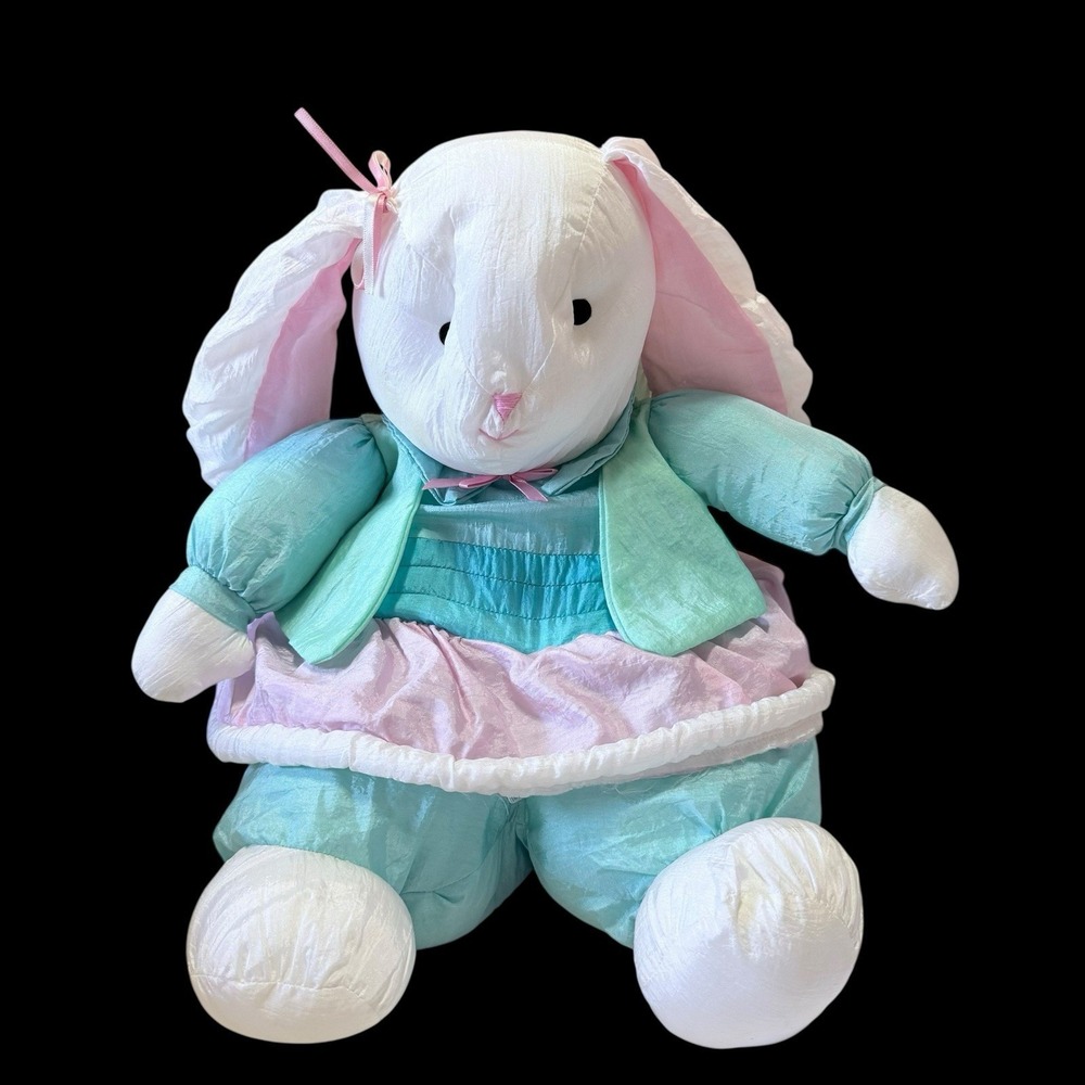 International Silver Plush Nylon‎ Parachute Bunny Rabbit w/ Vest 11" Sitting